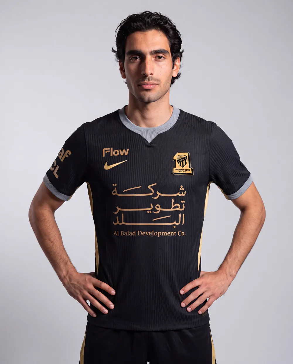 Away shirt on model, detail